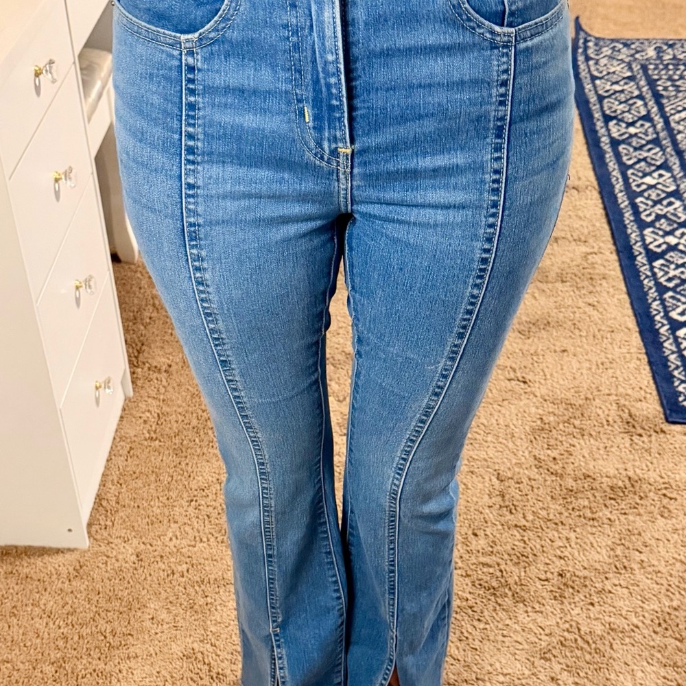 Levi’s High-Rise Blue Flare Jeans with Front Seam Detail